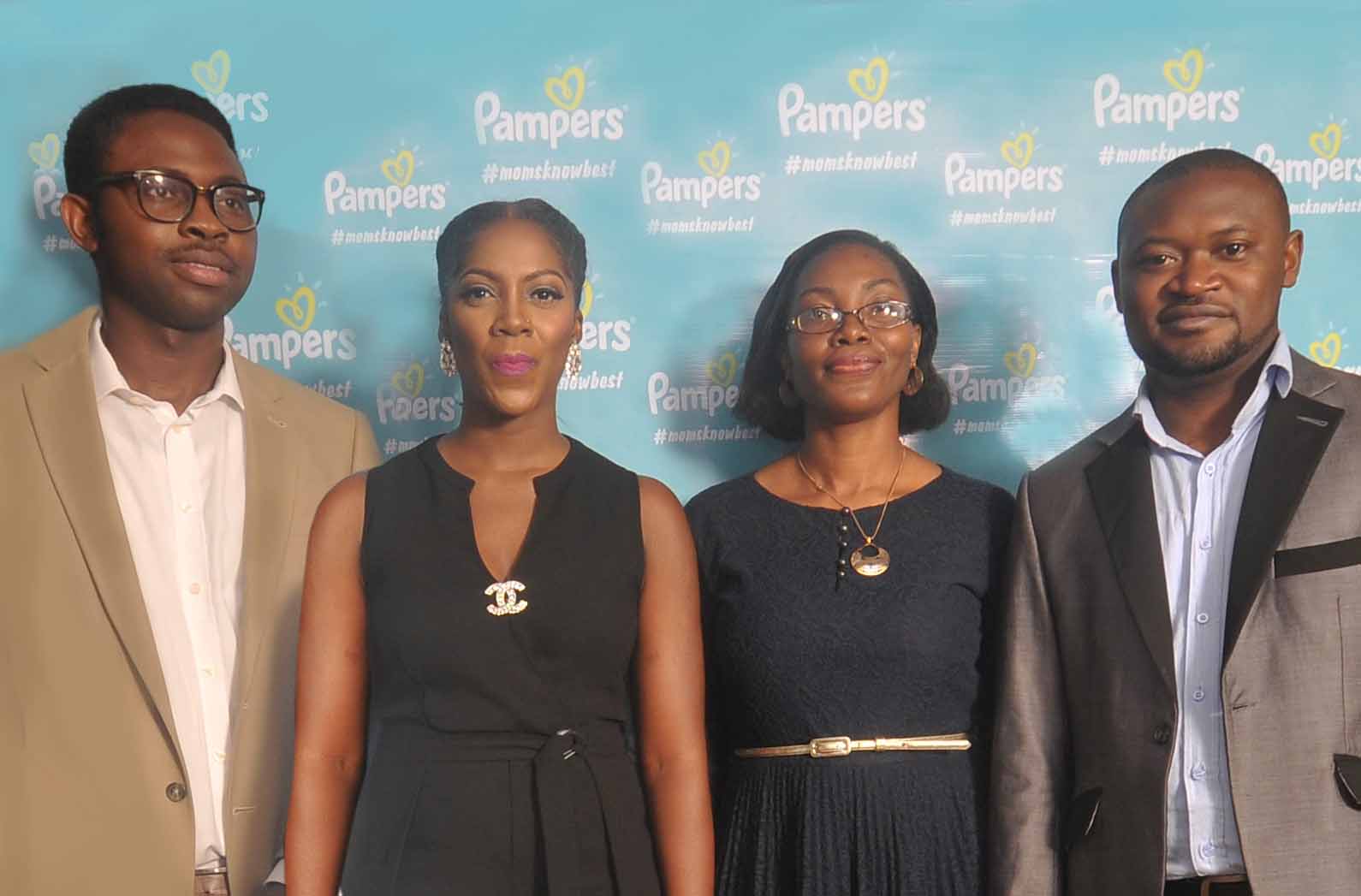 L-R: Pampers Communications Manager, Tomiwa Ajewole, Pampers Advocate Tiwa Savage, Pampers Paediatrician, Dr. Ronke Akinola and ABM Pampers, Olumide Aruleba.