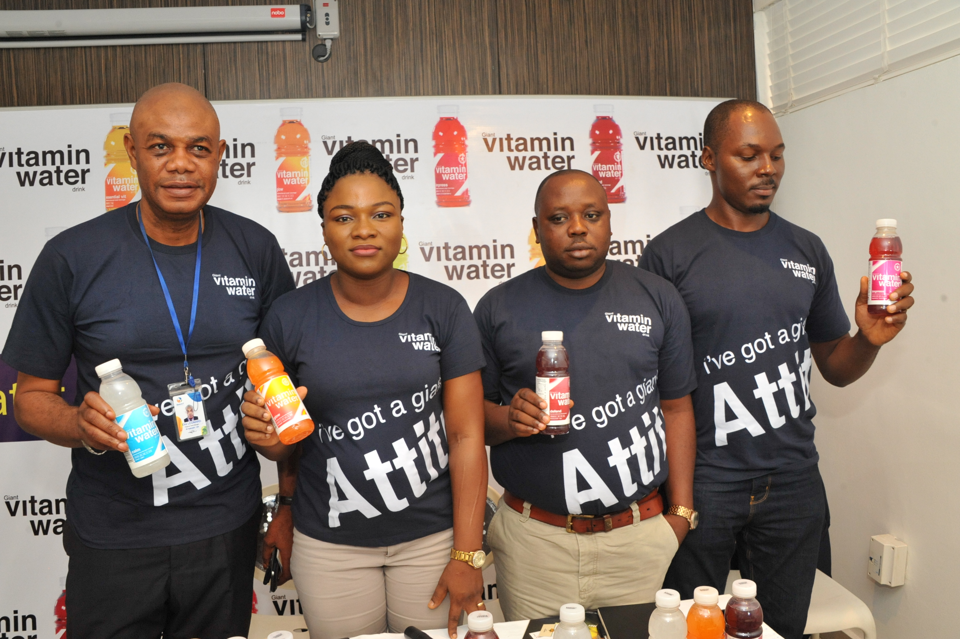 L – R: Mr. Eke Leonard, Regional Sales Manager South-South/ East, Mrs. Bose Ogunyemi, Marketing Manager, Mr. Emmanuel Akpah, Regional Sales Manager Lagos/South-West and Maurice Ibie, Brand Activation Manager, all of Giant Beverages Limited at the event 