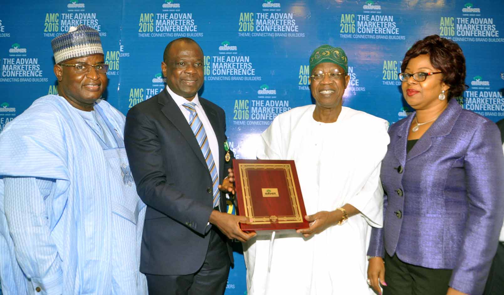 From Left: Alhaji Garba Bello Kankarofi, APCON Registrar, Mr David Okeme, President Advertisers Association Of Nigeria (ADVAN) Alhaji Lai Mohammed, Hon Minister of Information and Culture and Mrs Johan Ihekwaba, General Manager Marketing UAC Foods Nigeria at the 2016 Advertisers Association of Nigeria (ADVAN) Marketers Conference with the theme: Connecting Brand Builders held at Sheraton hotel Ikeja, Lagos.