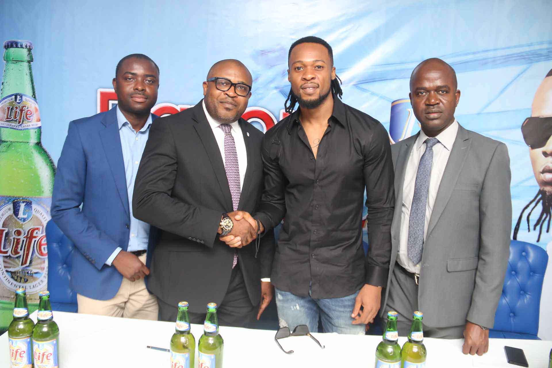 Funso Ayeni, Snr. Brand Manager, Regional Mainstream NBPLC; Kufre Ekanem, Corporate Affairs Adviser NBPLC; Brand Ambassador, Flavour N'Abania; Emmanuel Agu, Portfolio Manager, Mainstream & Stout