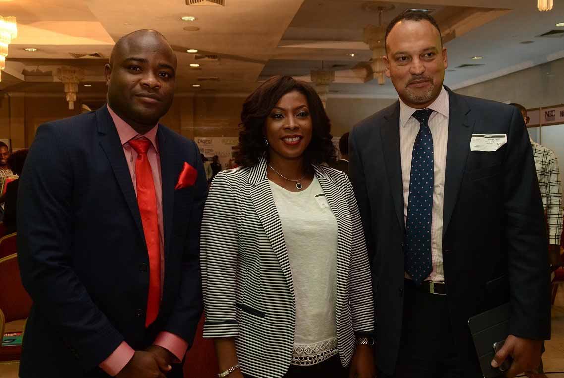 L-R, Vice President, Network Operations, Airtel Nigeria, Adedoyin Adeola; Country Manager, Google Nigeria, Mrs. Juliet Ehimuan-Chiazor with Managing Director, Rack Centre, Ayotunde Coker at the Nigeria International Technology  and Exhibition Conference (NITEC) held at Victoria Island, Lagos on Thursday.
