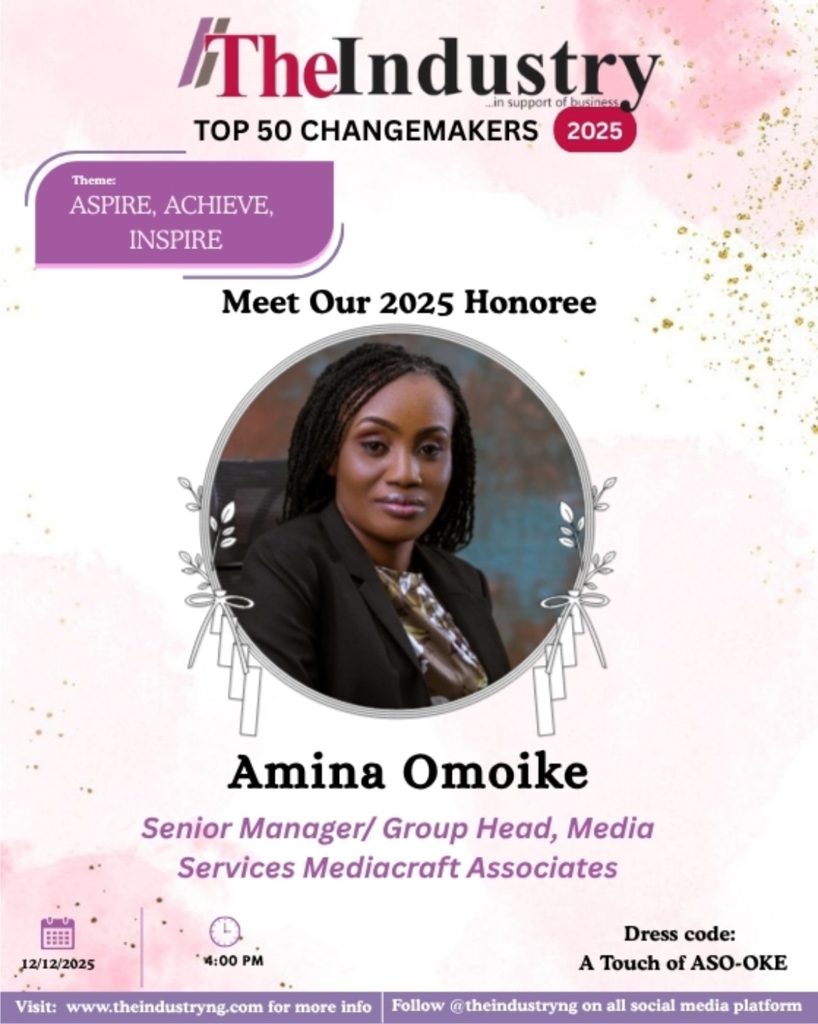 Mediacraft Associates Celebrates Amina Omoike As One Of ‘The Industry’s Top 50 Women In 2025’ -marketingspace.com.ng